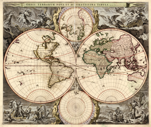 Diese Weltkarte des Niederländers Nicolaes Visscher aus dem Jahre 1690 liegt in der Library of Congress in Washington. Hier die Ansicht in der World Digital Library.
